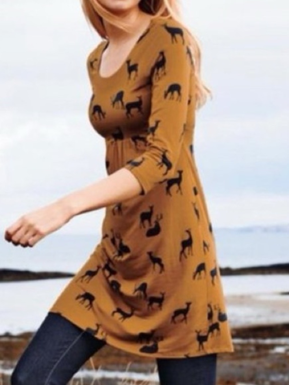Boden Oh Deer Fit & Flare Novelty Print Jersey Dress US sz 10